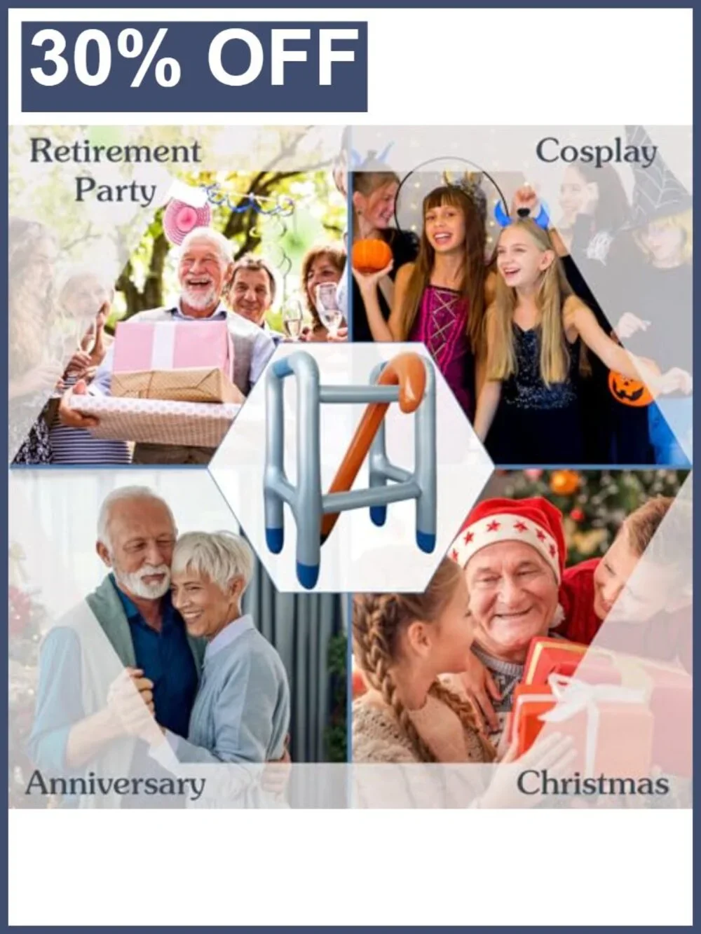 Inflatable Walker and Cane Set PVC Costume Prop Retirement Party Decor